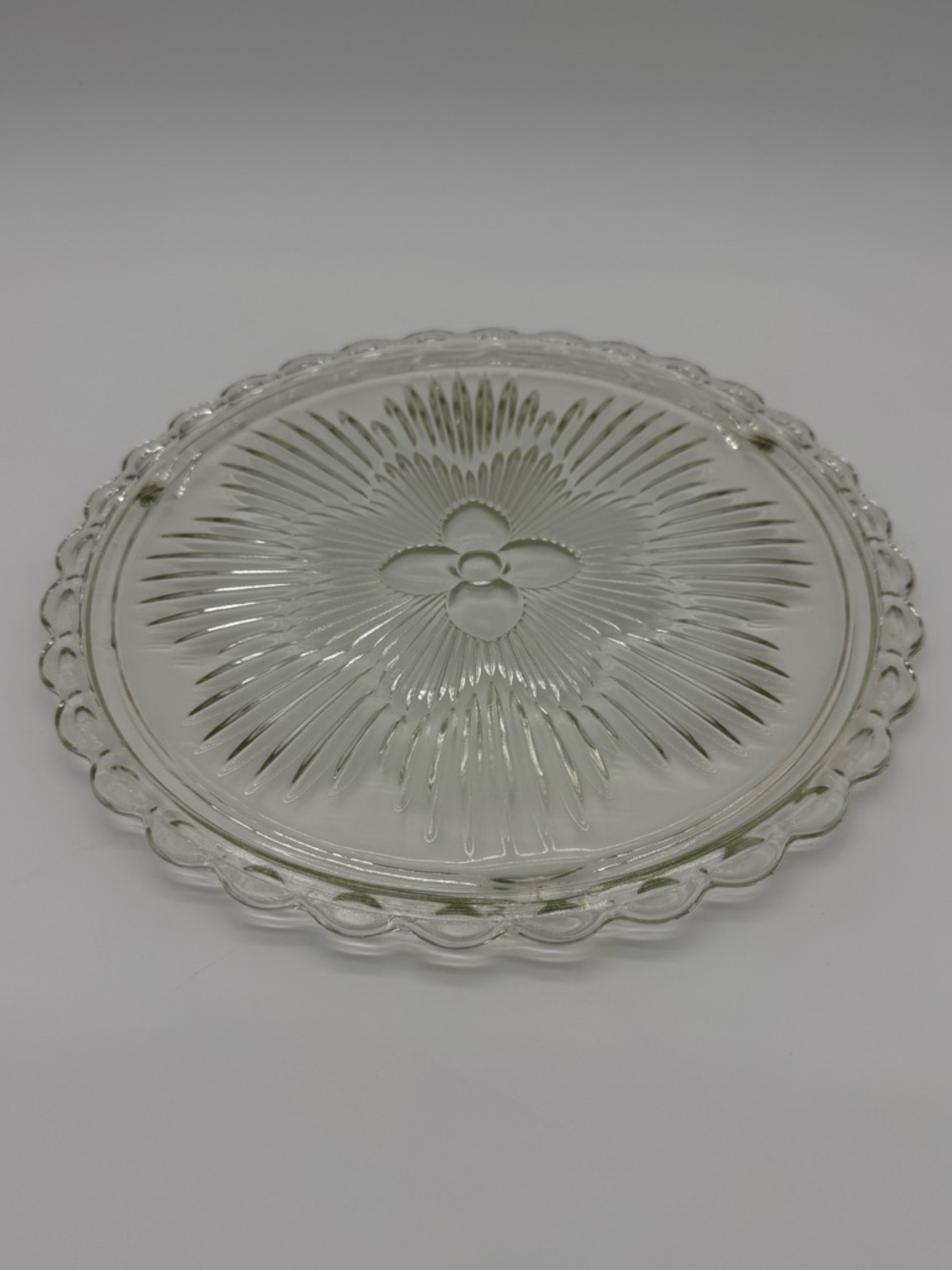 VTG 60's 70's Indiana Clear Glass 11" Decorative Cake Plate Footed